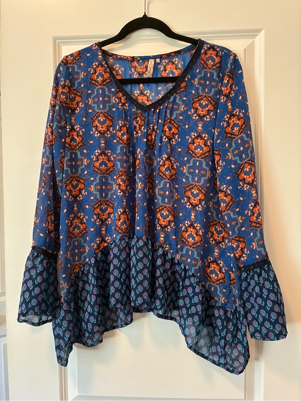 Red Camel Blue and Orange Sheer Floral Boho Tunic